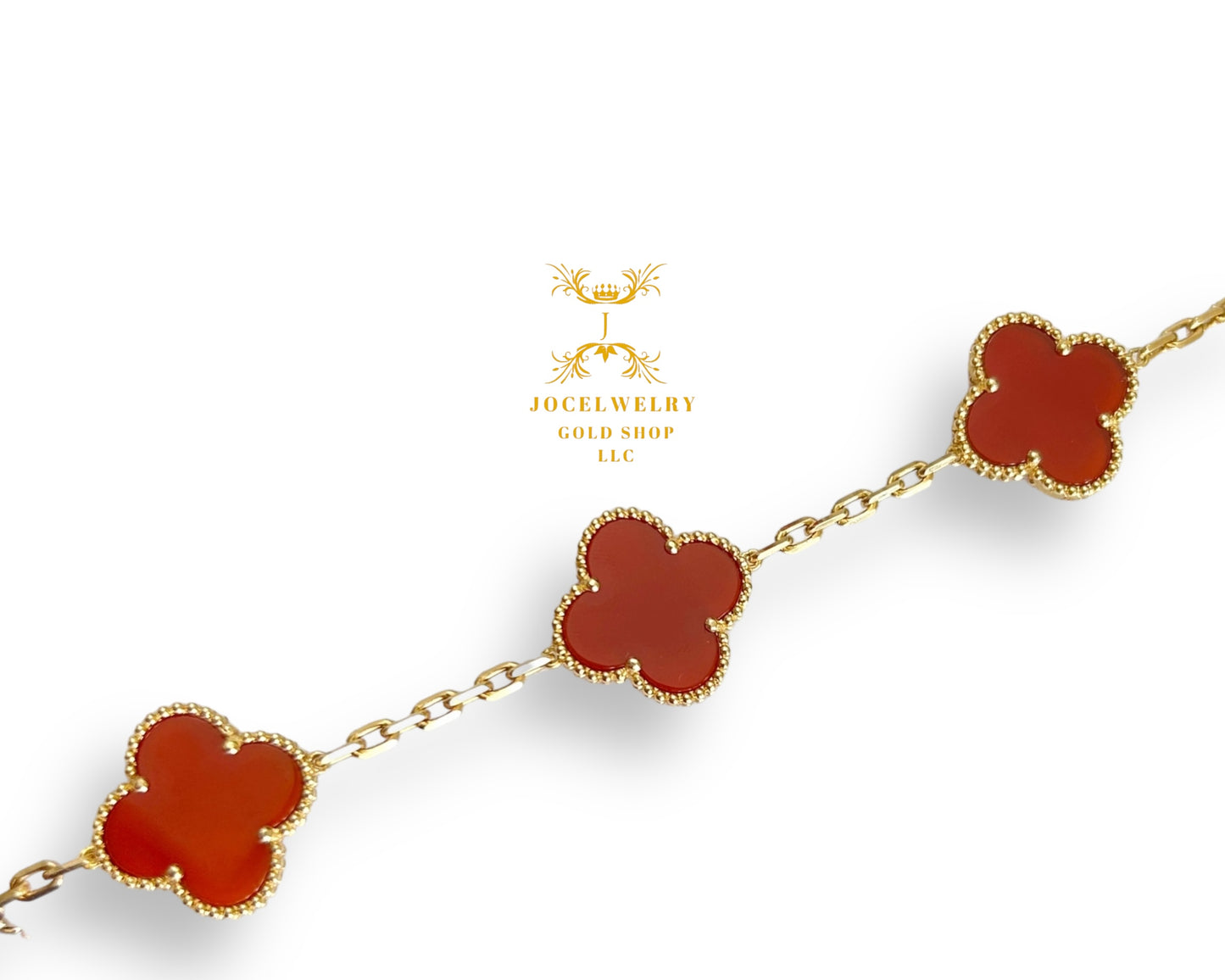 Bracelet 5 clovers carnelian 17mm 7-8 inches