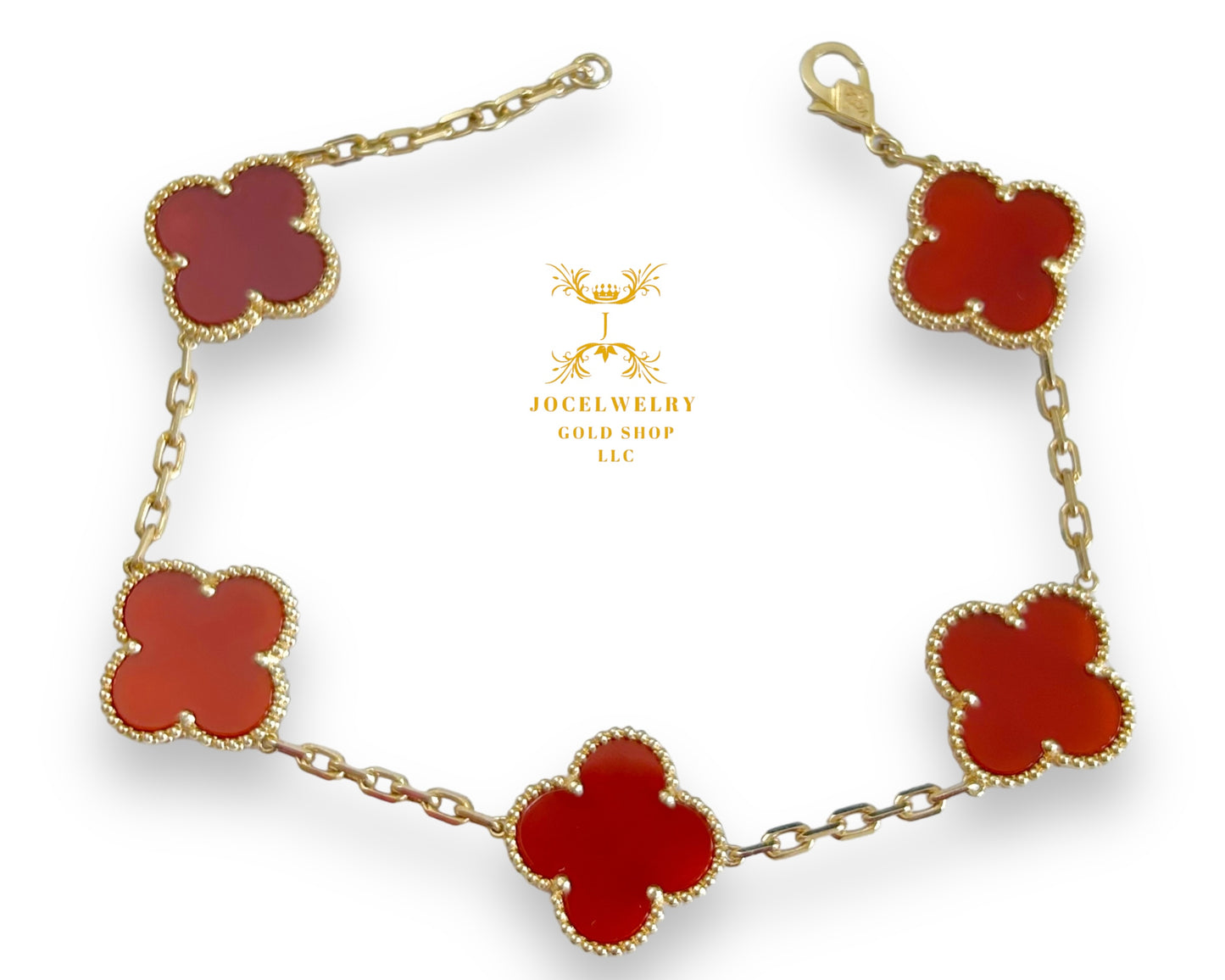 Bracelet 5 clovers carnelian 17mm 7-8 inches