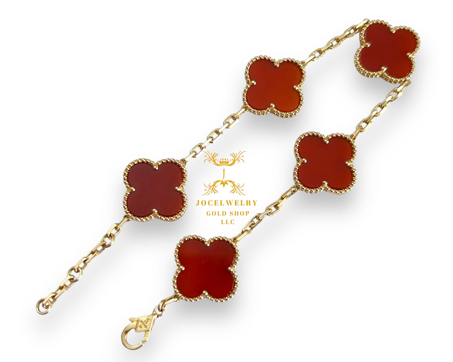 Bracelet 5 clovers carnelian 17mm 7-8 inches